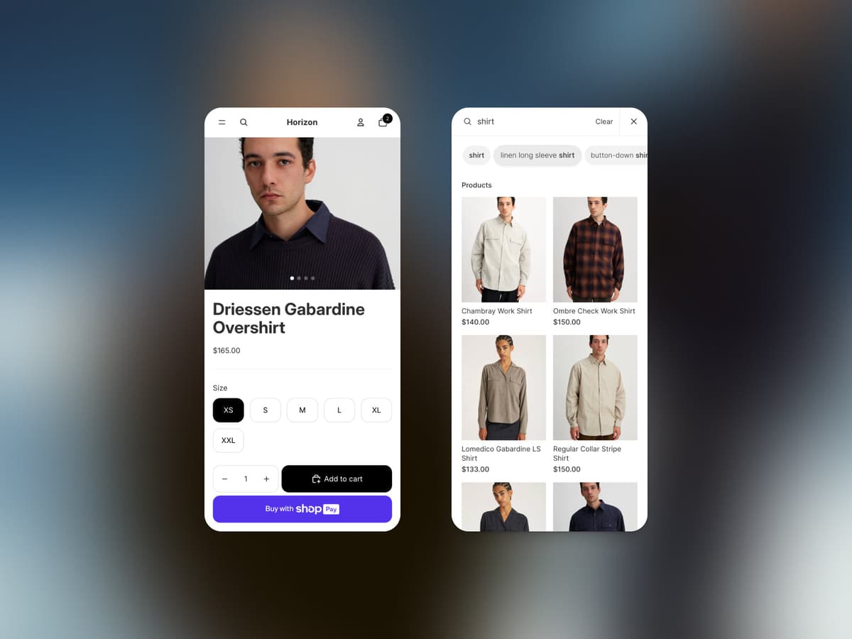 Shopify storefront mobile-inspired view